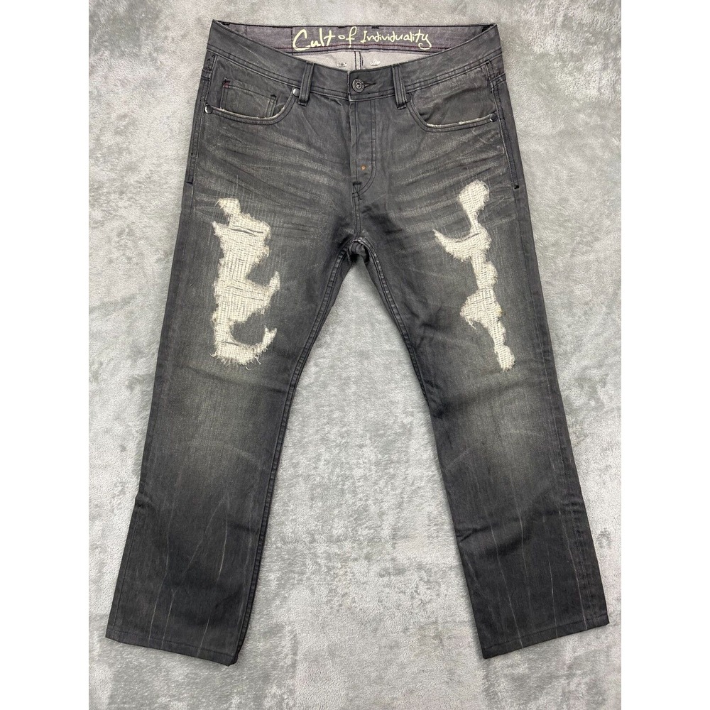 Cult of Individuality Mens Hagen Relaxed Jeans 34x34 (Act 36x32) Gray Distressed